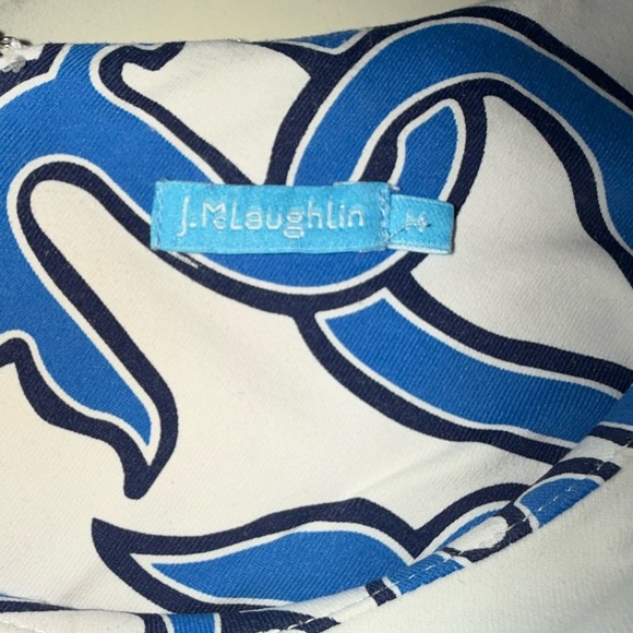 J. McLaughlin White and Blue Sheath Dress perfect for a Wedding Guest. Medium - Picture 3 of 7